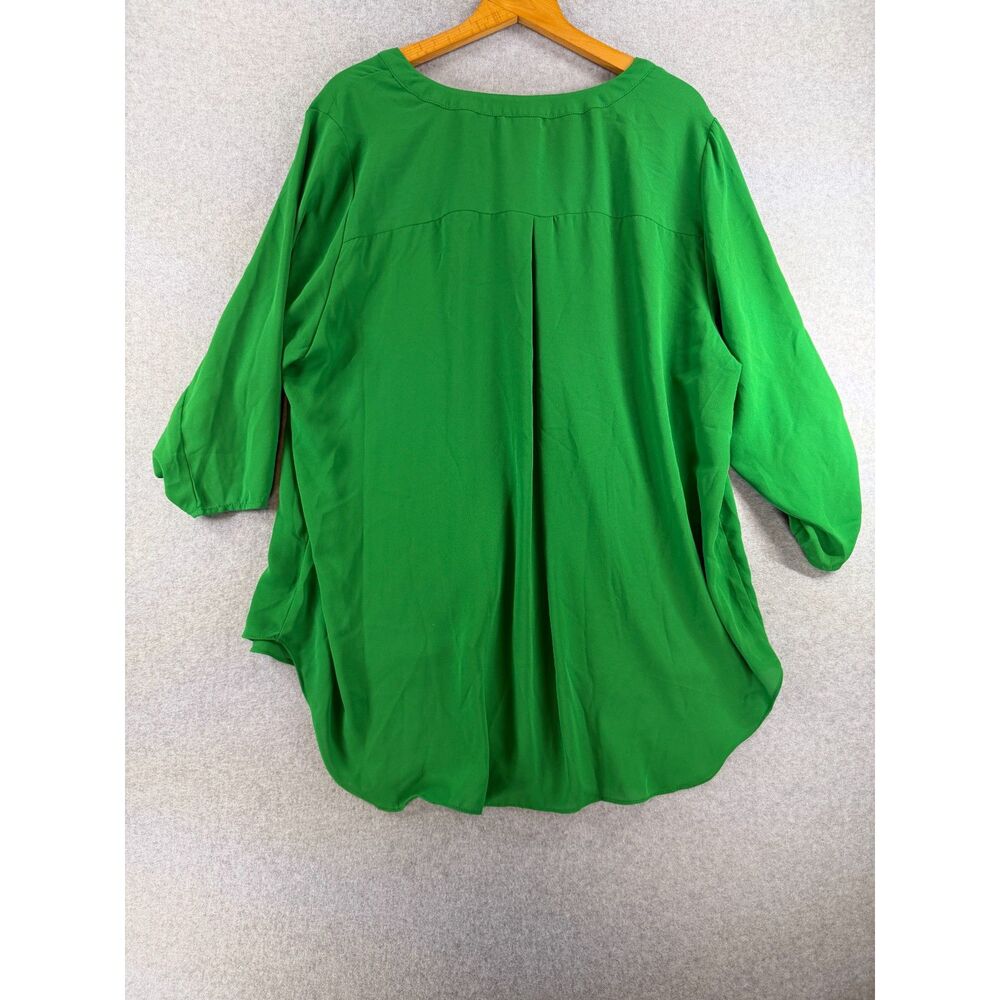 Chaus Women’s 3X Green Split Neck Roll Tab Sleeve High Low Blouse 3486 - Picture 7 of 8